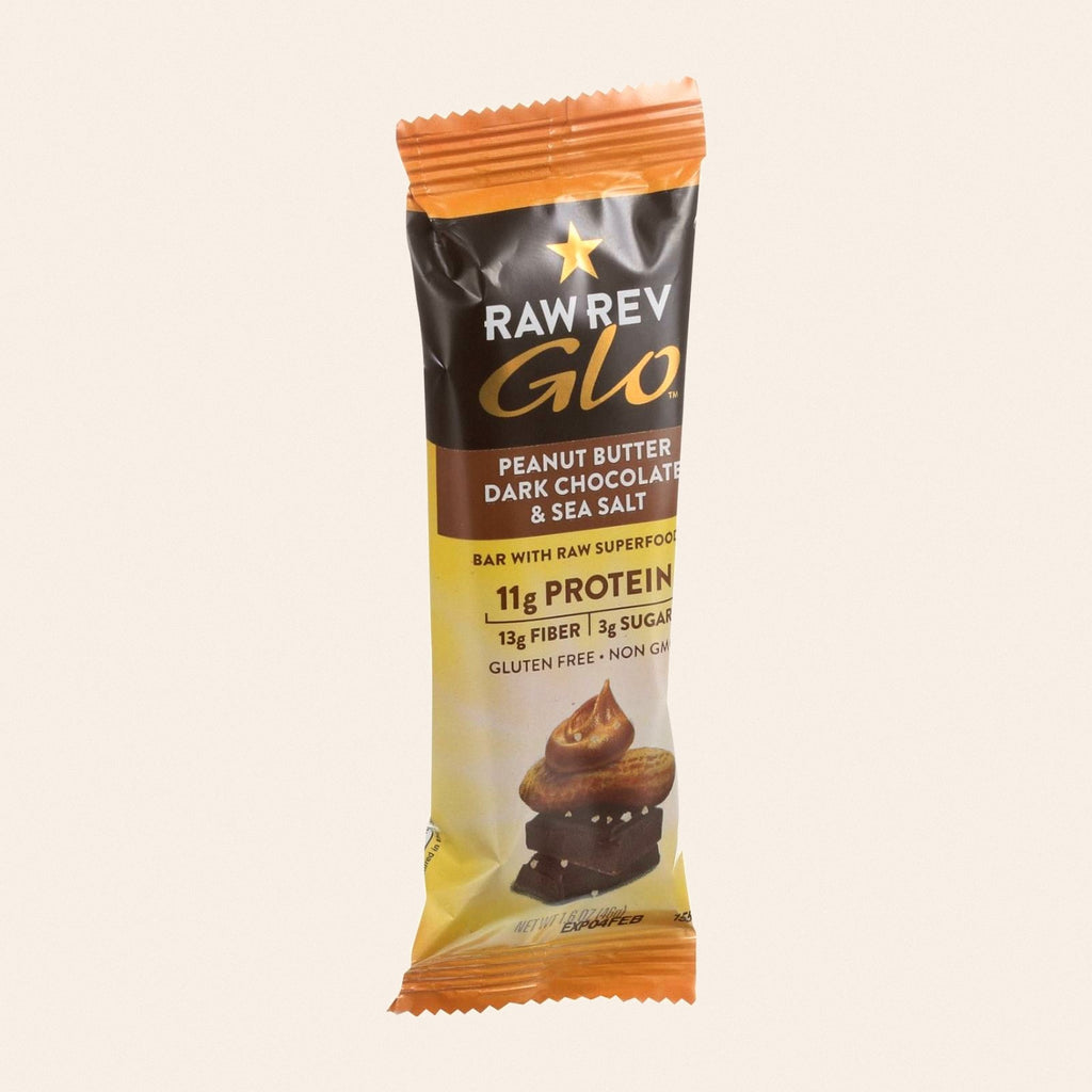 Raw Revolution Glo Bar - Peanut Butter Dark Chocolate and Sea Salt - 1.6 oz - Case of 12 - Front