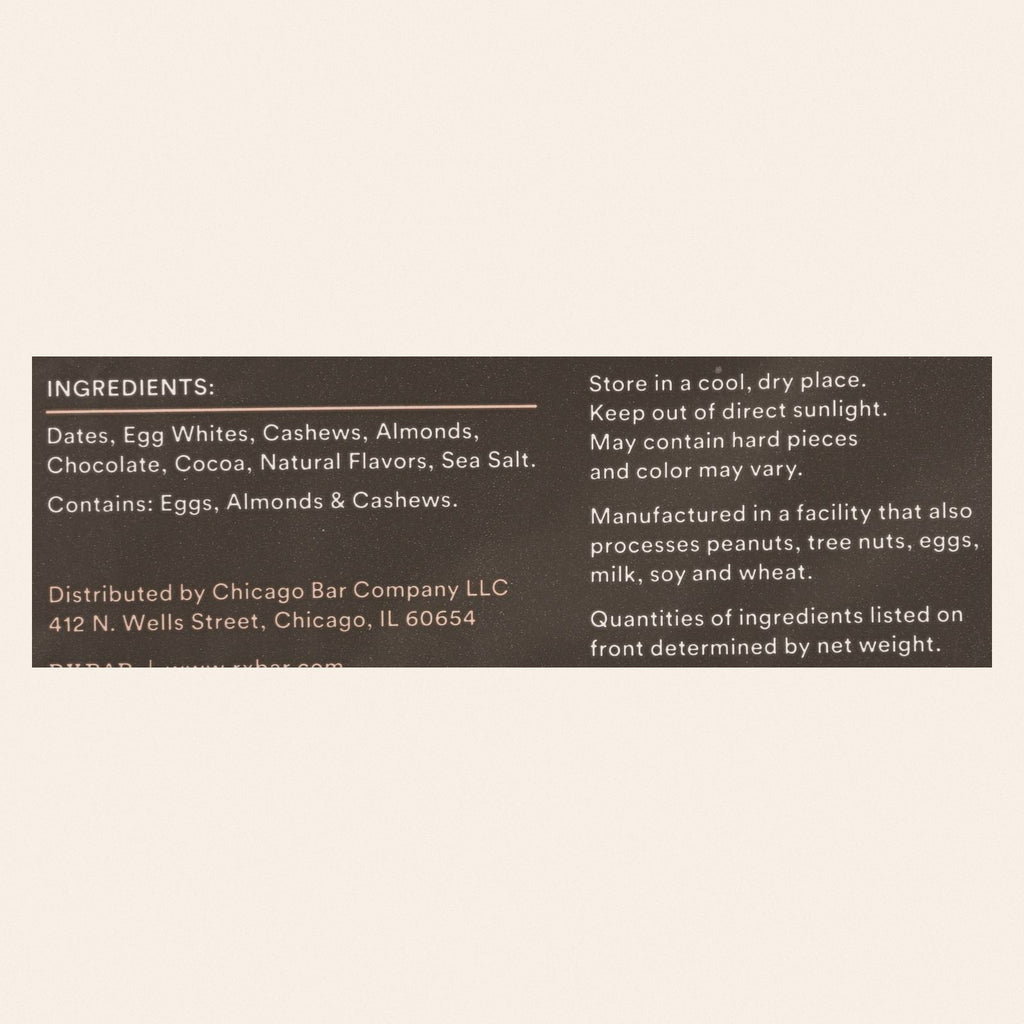 RxBar - Protein Bar - Chocolate Sea Salt - Case of 12 - 1.83 oz. - Back