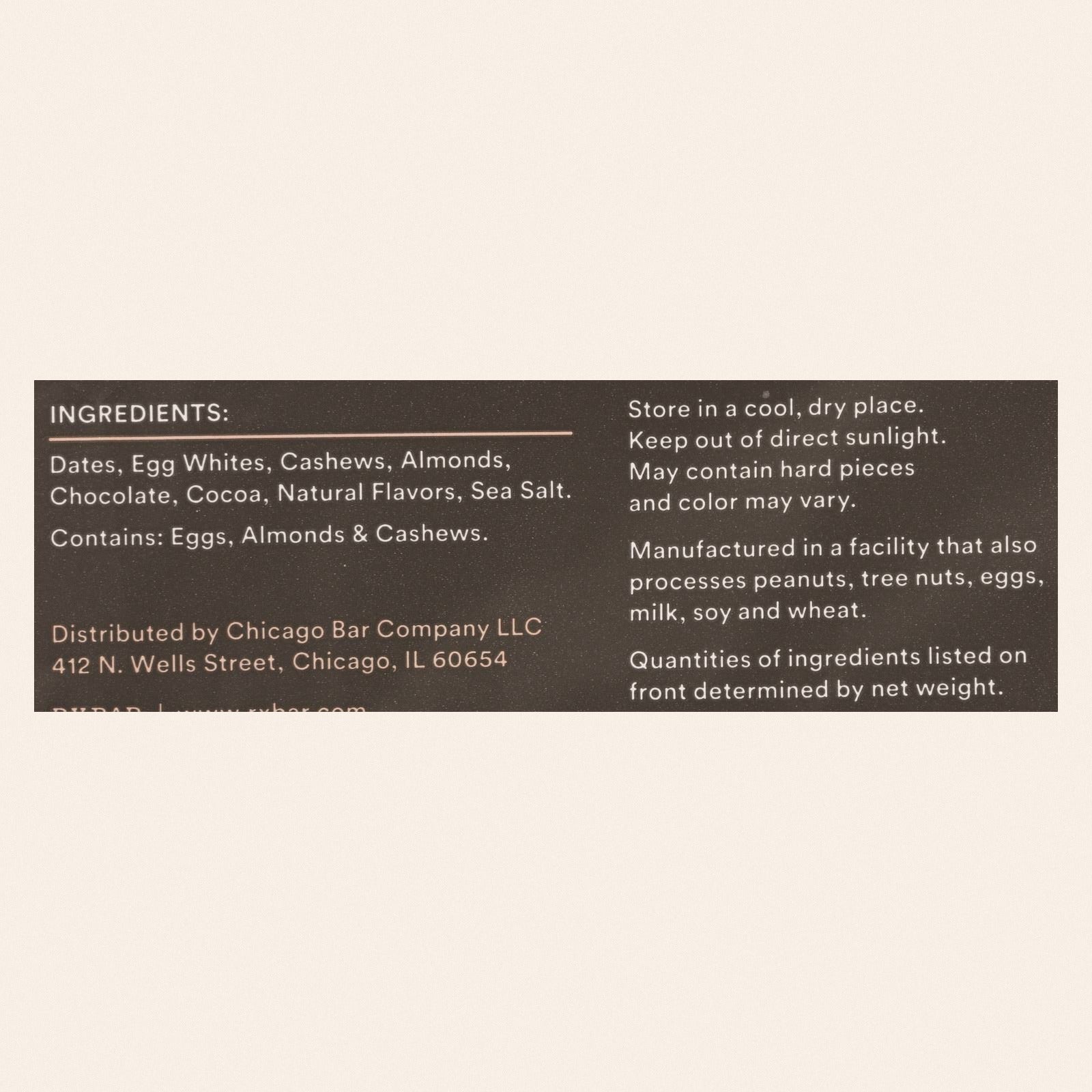 RxBar - Protein Bar - Chocolate Sea Salt - Case of 12 - 1.83 oz. - Back