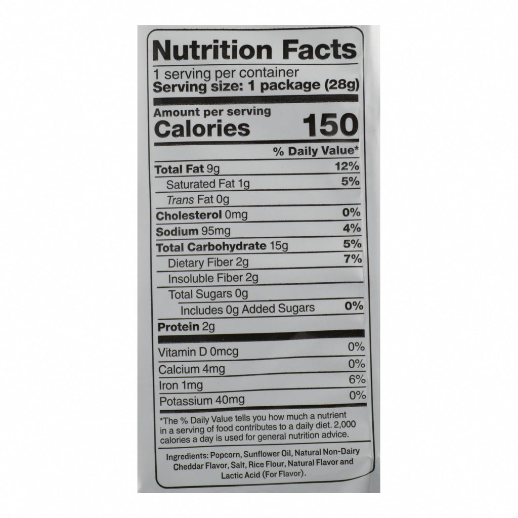 Skinnypop Popcorn Skinny Snack Flavored Popcorn White Cheddar - Case of 12 - 1 OZ - Nutrition Facts