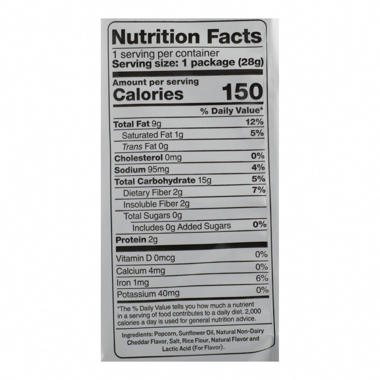 Skinnypop Popcorn Skinny Snack Flavored Popcorn White Cheddar - Case of 12 - 1 OZ - Nutrition Facts