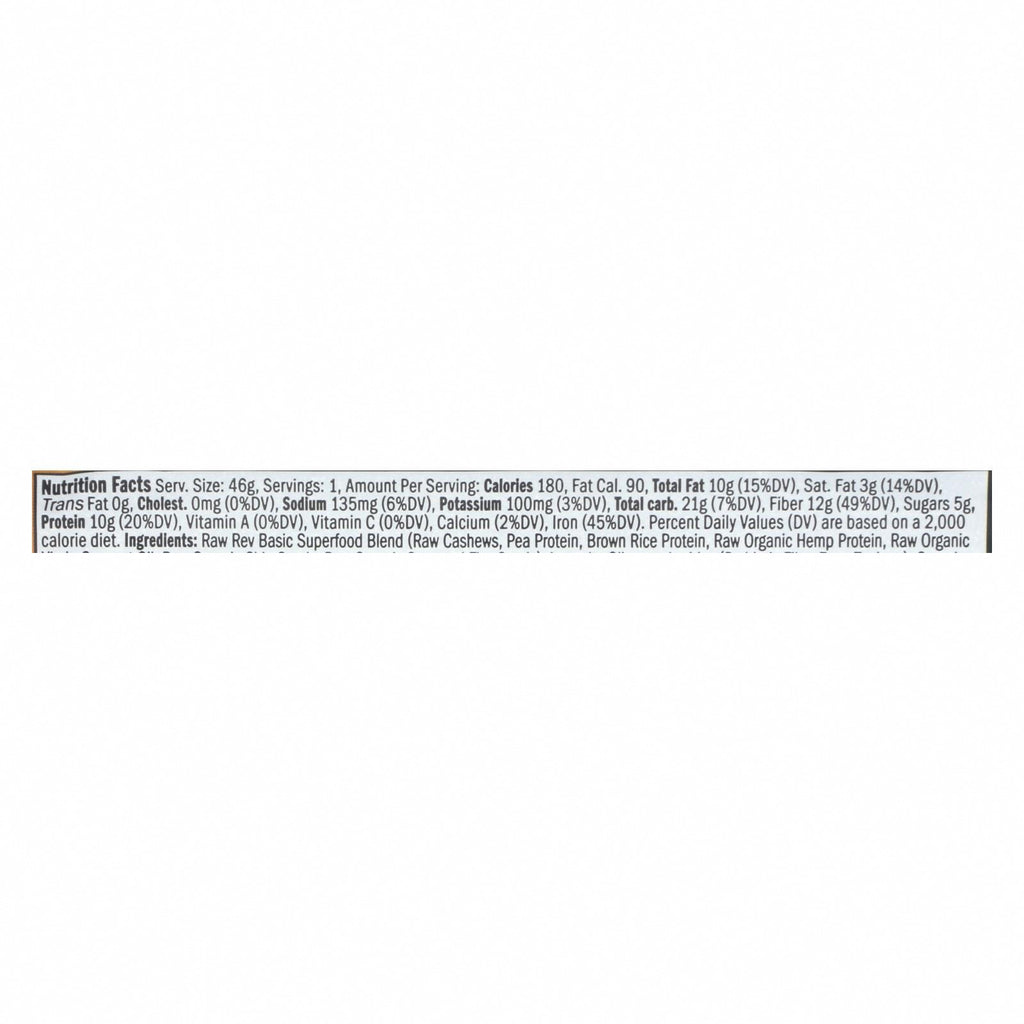 Raw Revolution Bar - Case of 12 - 1.6 OZ - Nutrition Facts