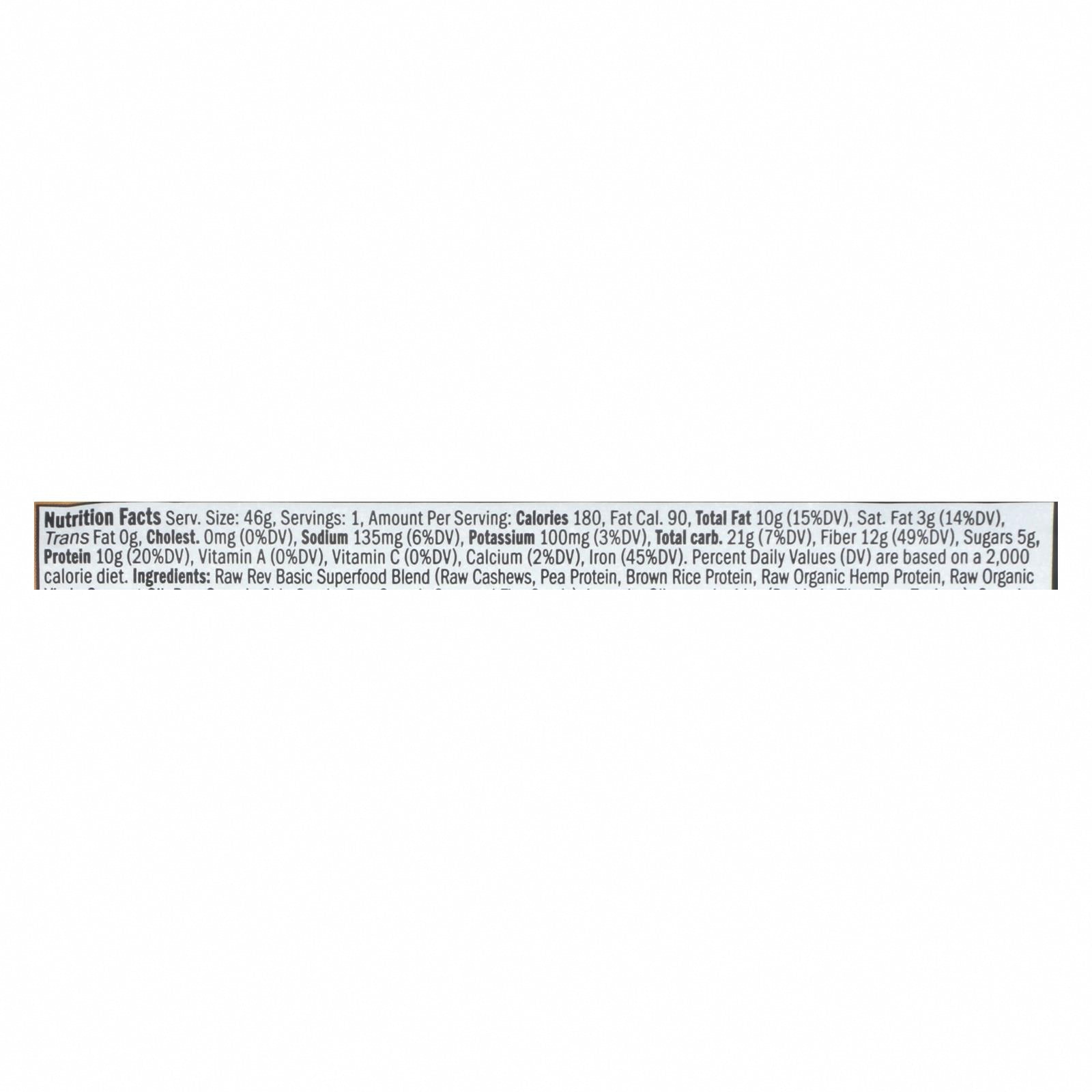 Raw Revolution Bar - Case of 12 - 1.6 OZ - Nutrition Facts