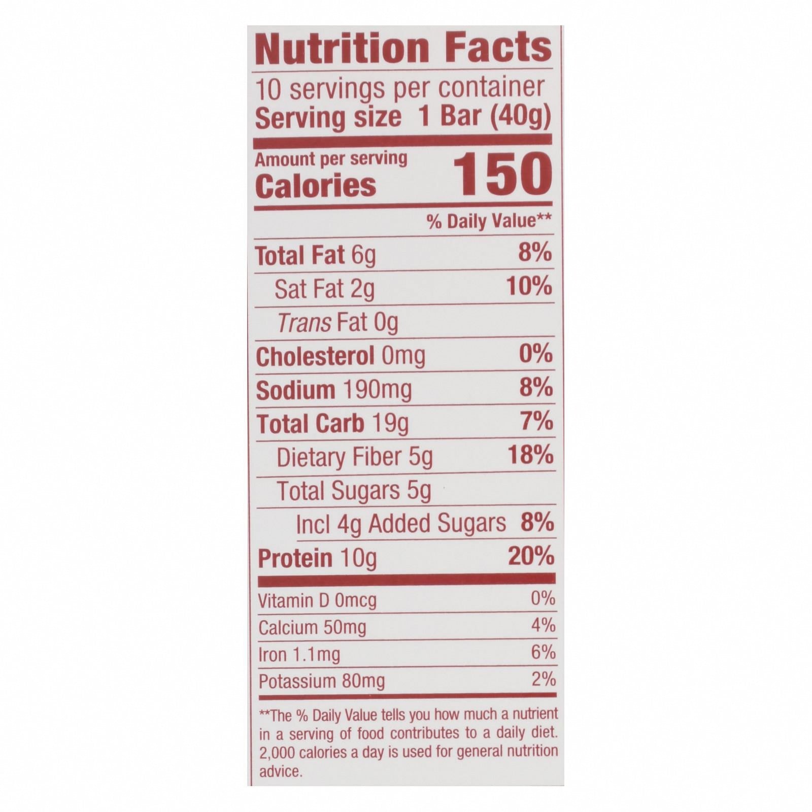 Thinkthin Protein And Fiber Bars - Case of 10 - 1.41 OZ - Nutrition Facts