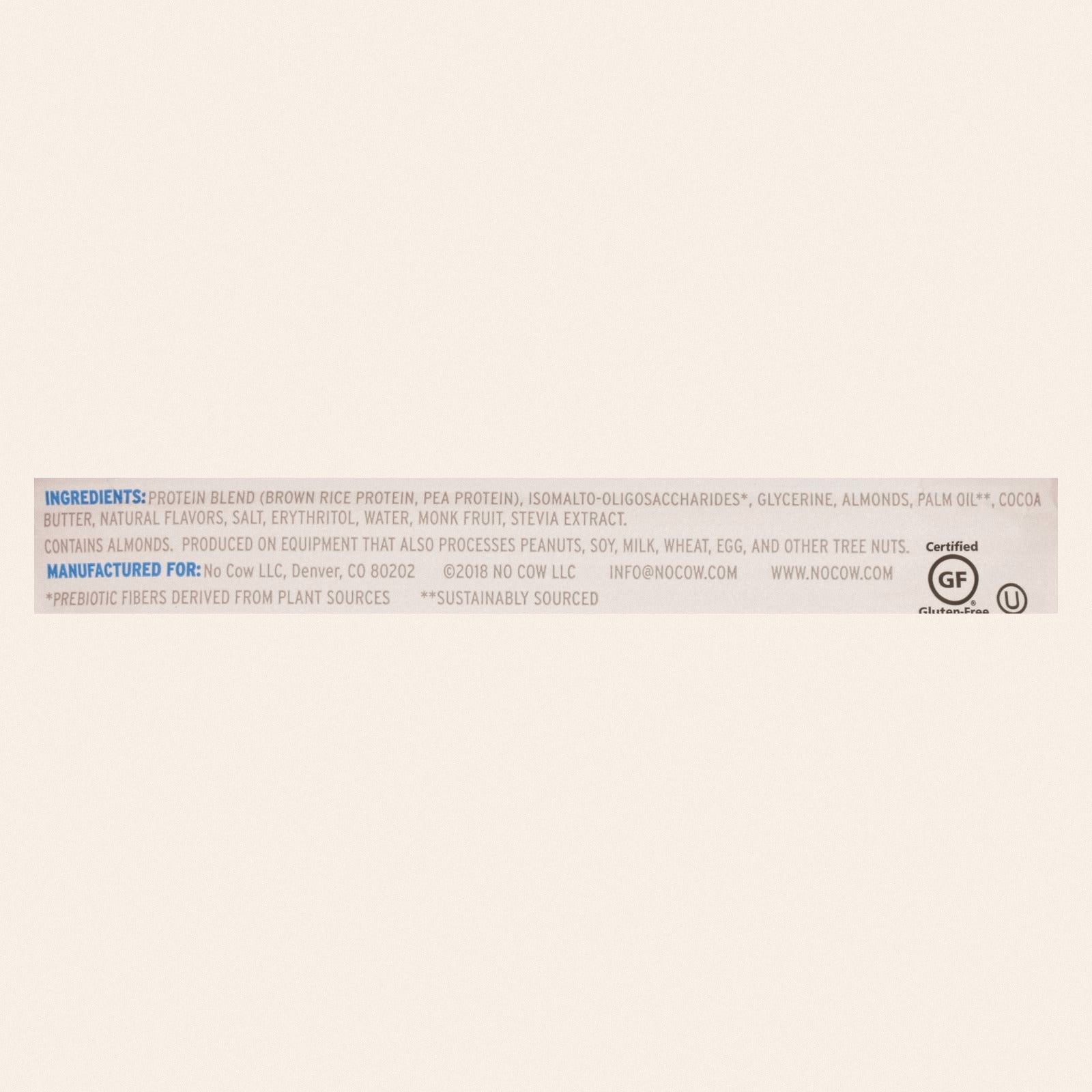 No Cow Bar Blueberry Cobbler Bar - Case of 12 - 2.12 OZ - Back