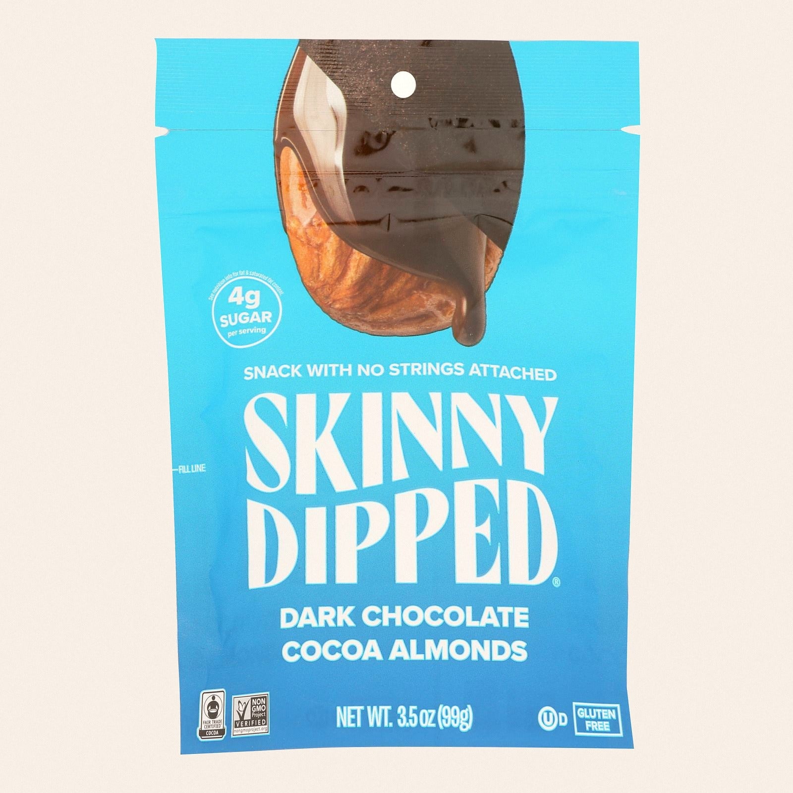 Skinny Dipped Almonds - Dark Chocolate Cocoa - Case of 10 - 3.5 OZ - Front
