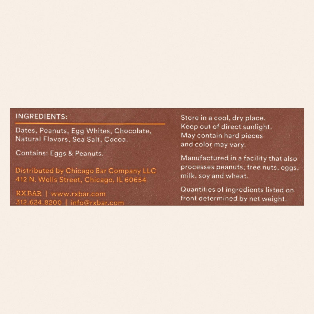 RxBar - Protein Bar - Chocolate Peanut Butter - Case of 12 - 1.83 oz. - Back