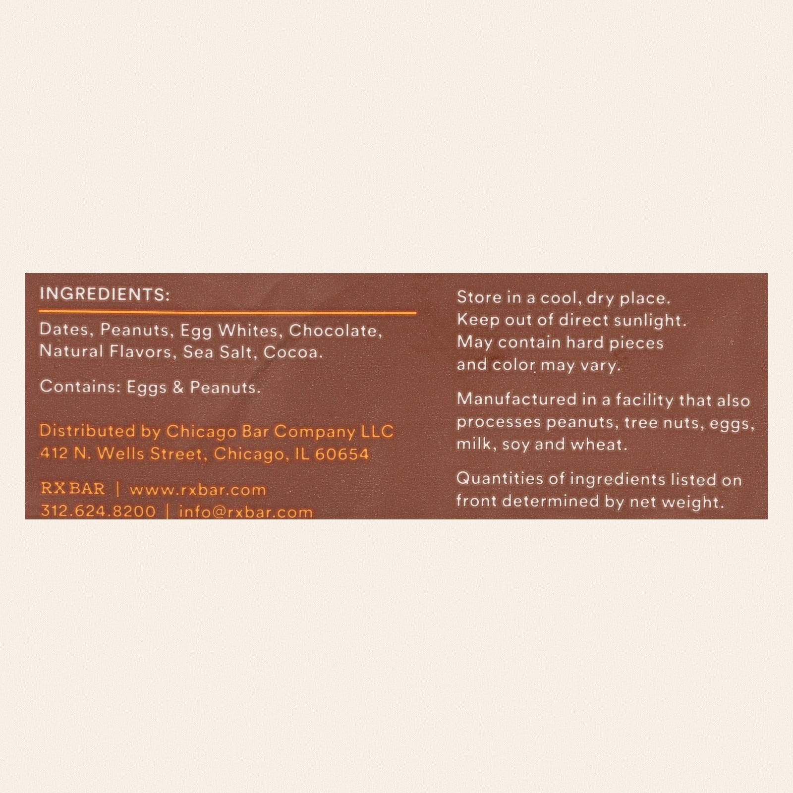RxBar - Protein Bar - Chocolate Peanut Butter - Case of 12 - 1.83 oz. - Back