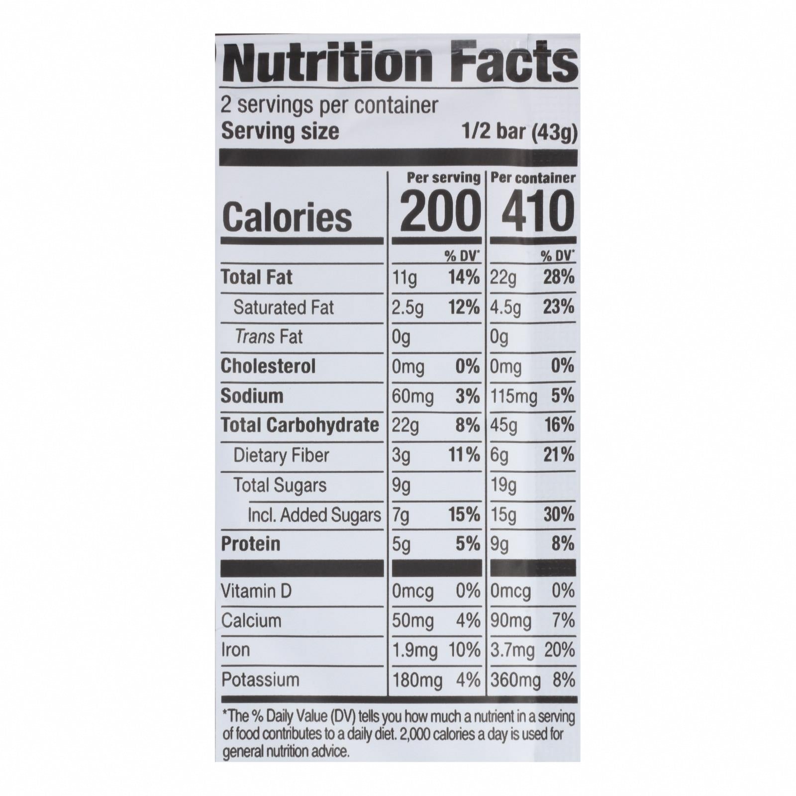 Probar Meal Bar Oatmeal Chocolate Chip  - Case of 12 - 3 OZ - Nutrition Facts