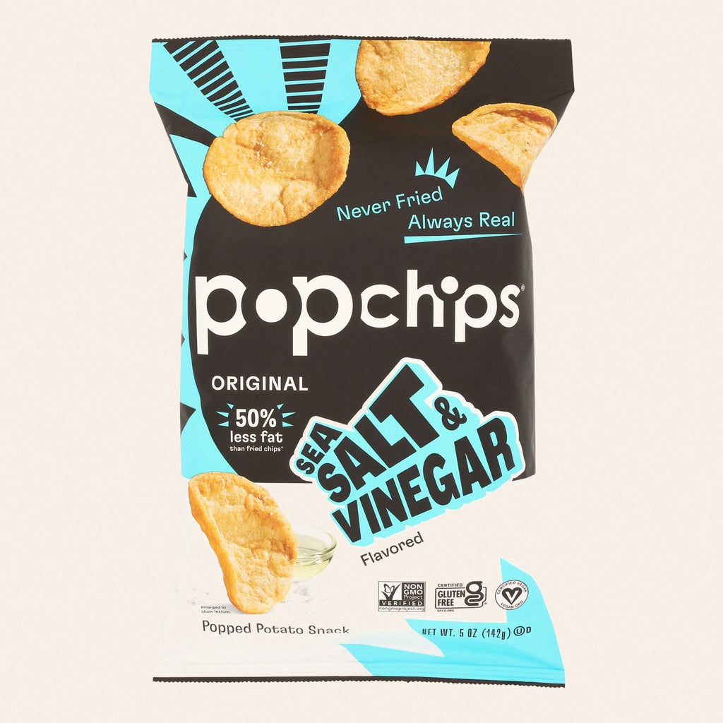 Popchips Potato Chip - Sea Salt - Vinegar - Case of 12 - 5 oz - Front