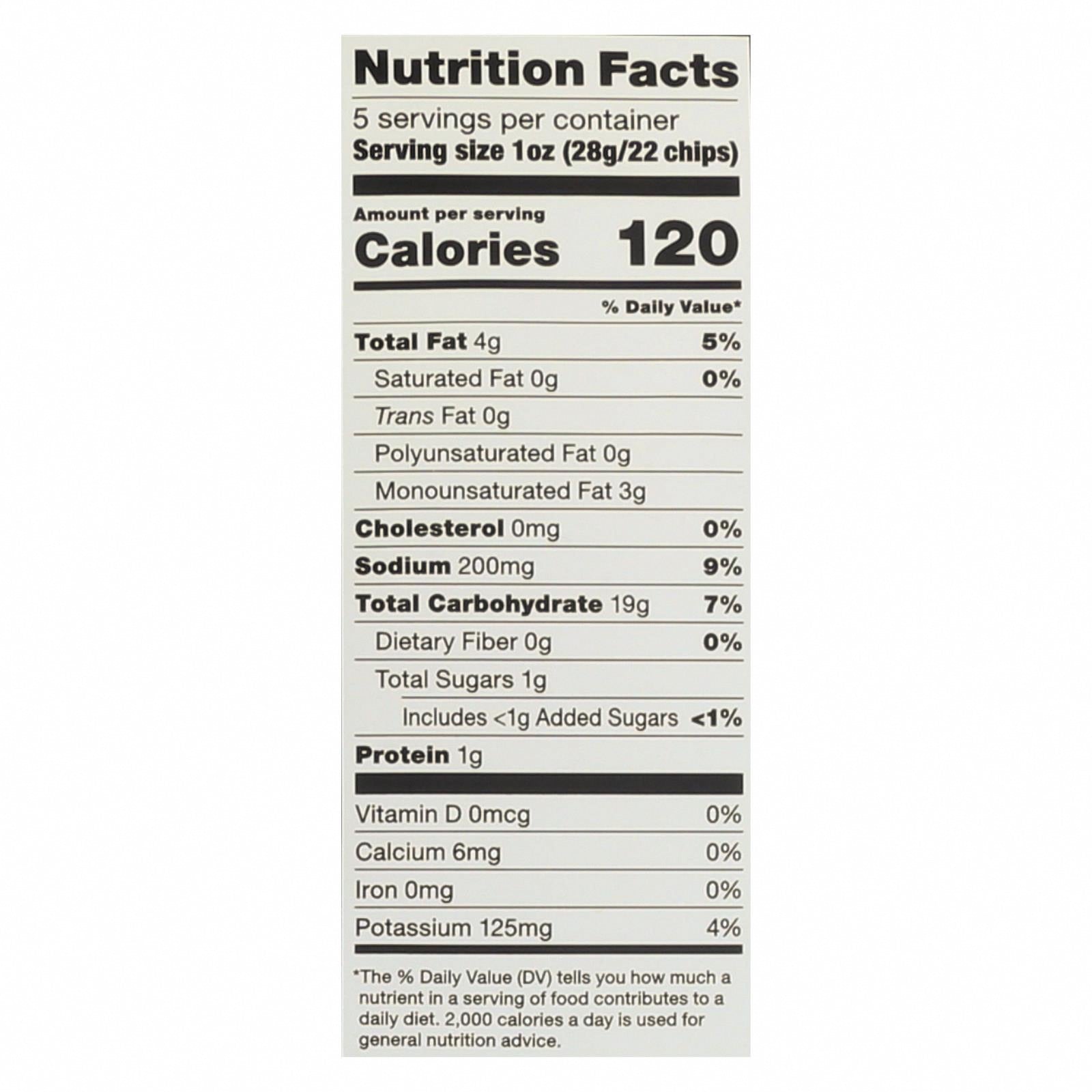 Popchips Potato Chip - Sea Salt - Vinegar - Case of 12 - 5 oz - Nutrition Facts