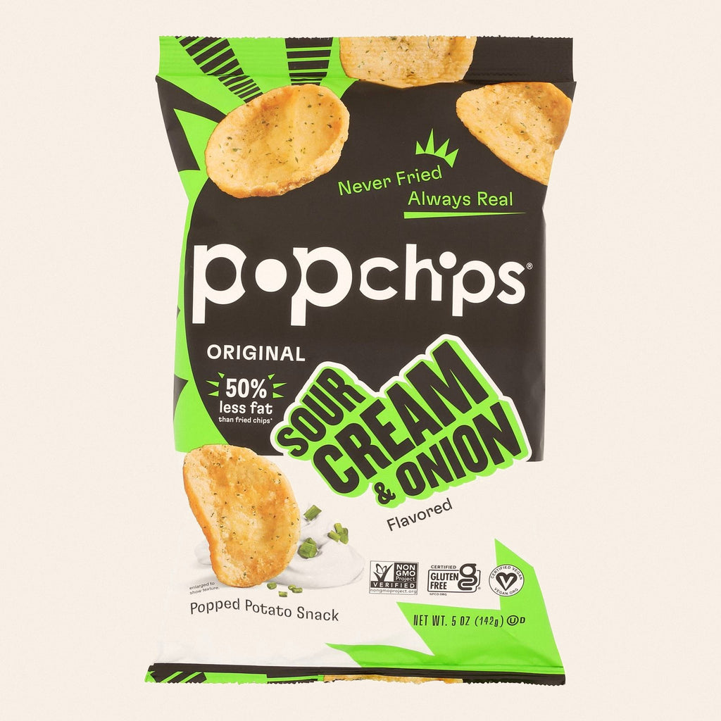 Popchips Potato Chip - Sour Cream - Onion - Case of 12 - 5 oz - Front
