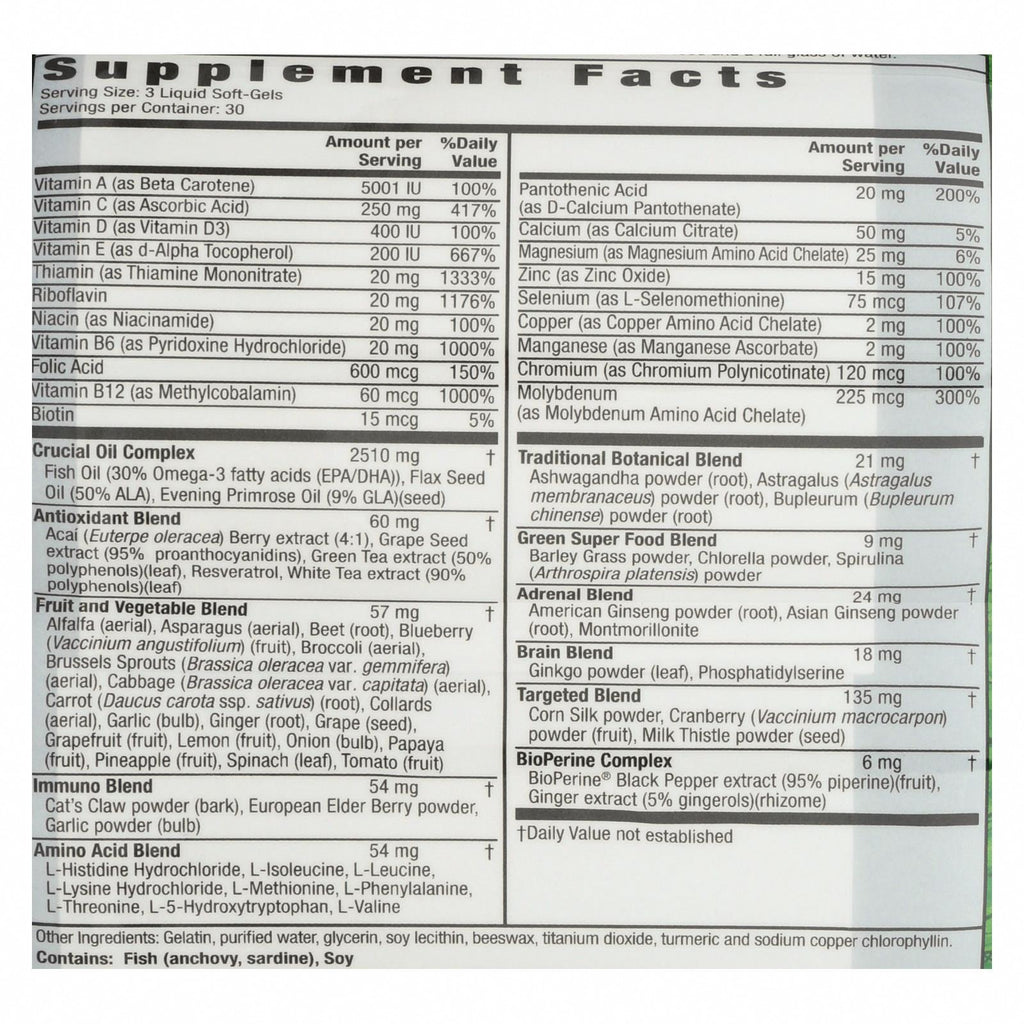 Irwin Naturals - Liquid Gel Multi Womens Living Green - EA of 1-90 SGEL - Nutrition Facts
