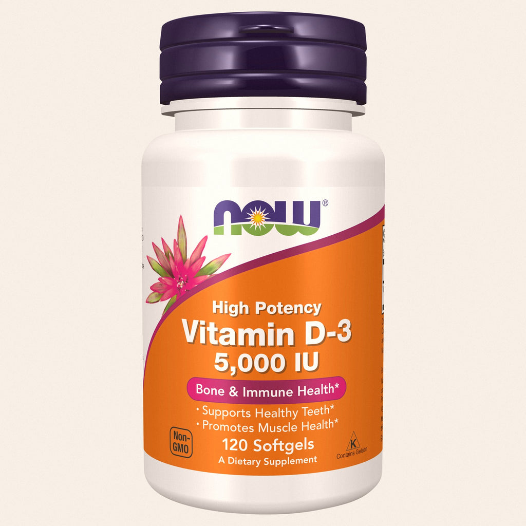 Now Foods - Vitamin D-3 5000 IU - Each of 1-120 Softgels - Front