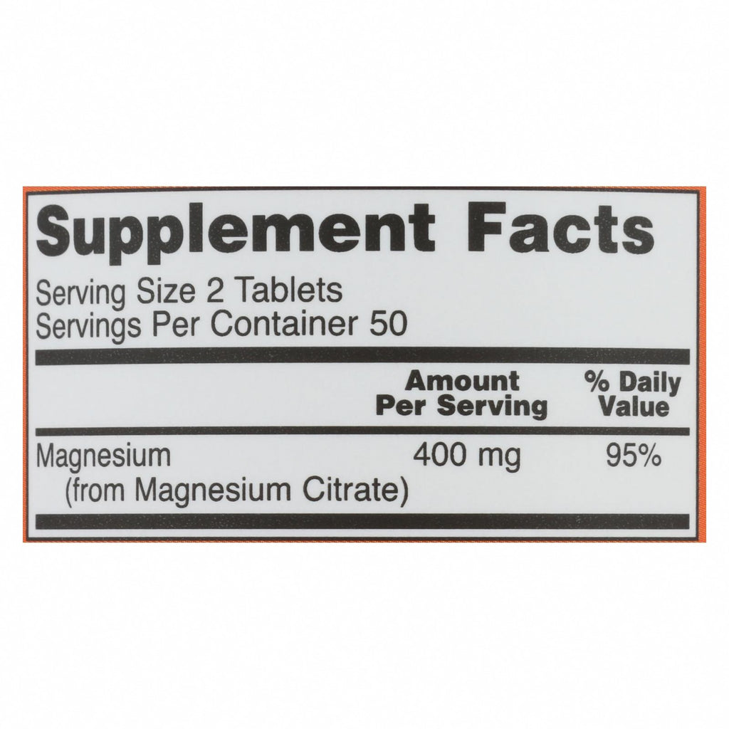 Now Foods - Magnesium Citrate - 1 Each - 100 TAB - Nutrition Facts