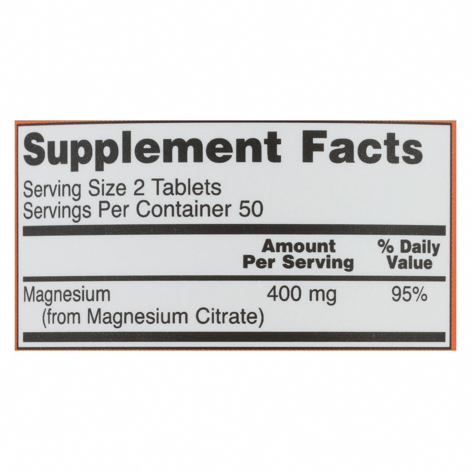 Now Foods - Magnesium Citrate - 1 Each - 100 TAB - Nutrition Facts