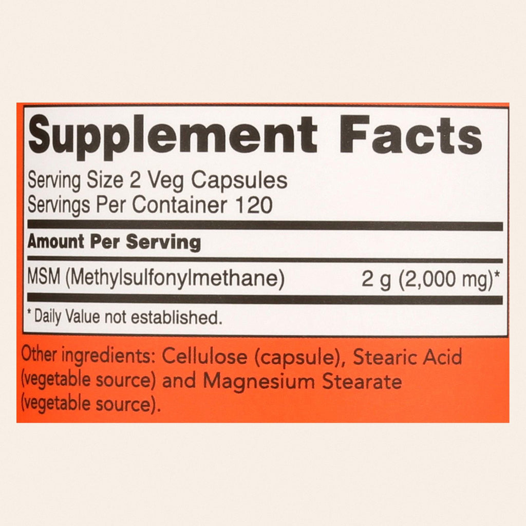Now Foods - Methylsulfonylmethane 1000 milligrams - 1 Each-240 Vegetarian Capsules - Back