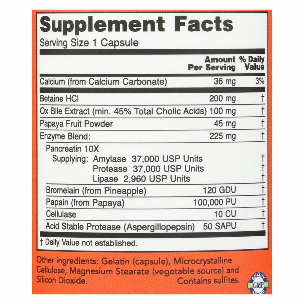Now Foods - Super Enzyme - 1 Each-90 Vegetable Capsules - Nutrition Facts