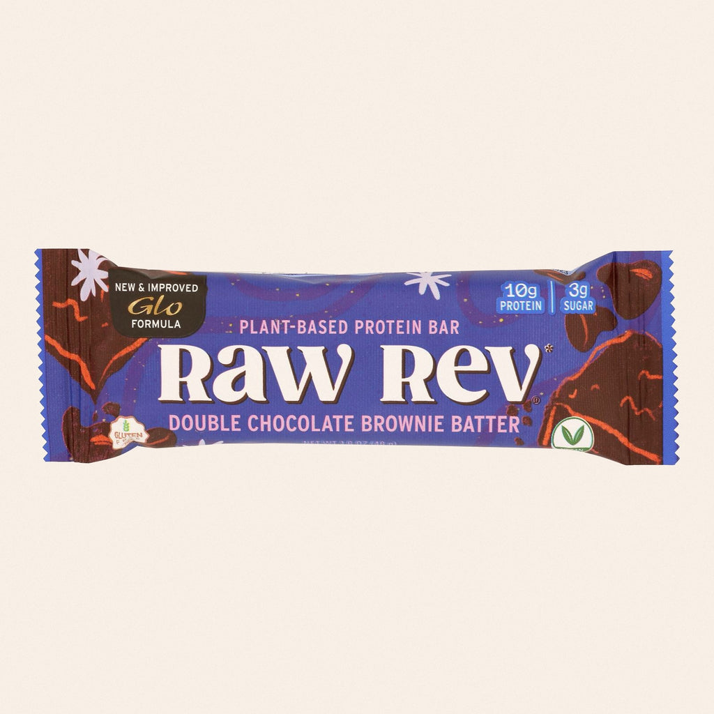 Raw Rev Glo Double Chocolate Brownie Batter Bar  - Case of 12 - 1.6 OZ - Front