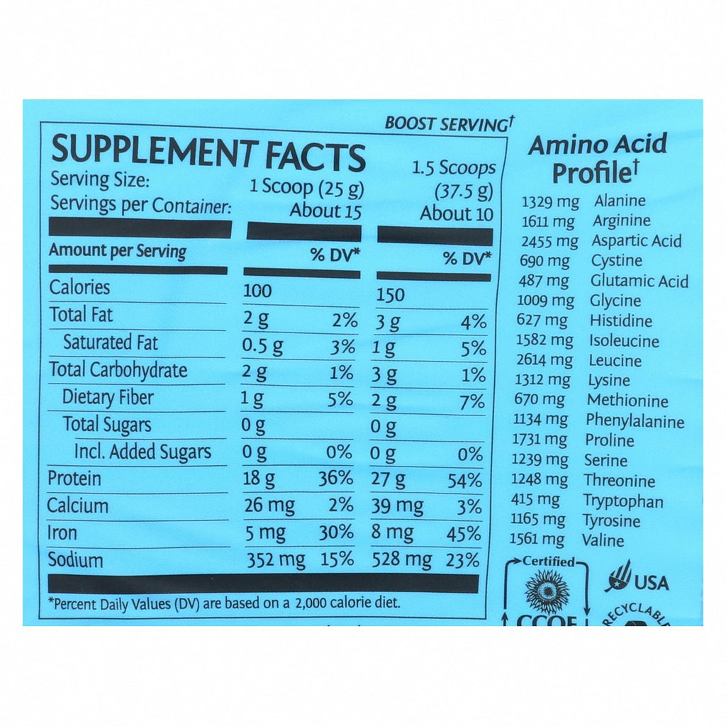 Sunwarrior Warrior Vanilla Blend Pea, Hemp Seed & Goji Berry Blended Protein - 1 Each - 375 GRM - Nutrition Facts