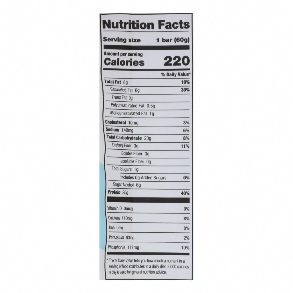 One Birthday Cake Flavored Protein Bar  - Case of 12 - 60 GRM - Nutrition Facts