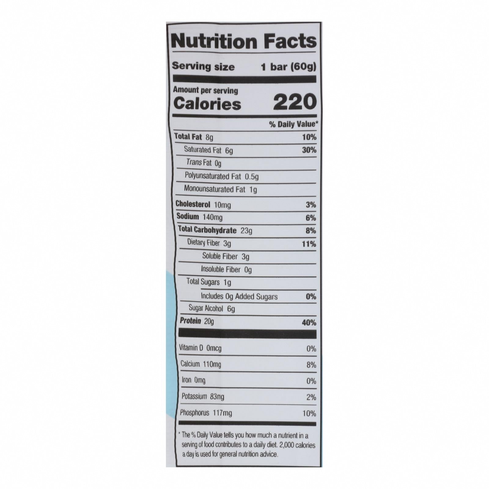 One Birthday Cake Flavored Protein Bar  - Case of 12 - 60 GRM - Nutrition Facts