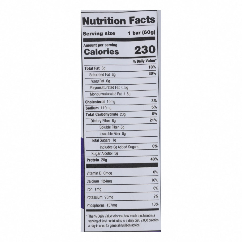 One Brands Blueberry Cobbler Flavored Protein Bar Blueberry Cobbler - Case of 12 - 60 GRM - Nutrition Facts