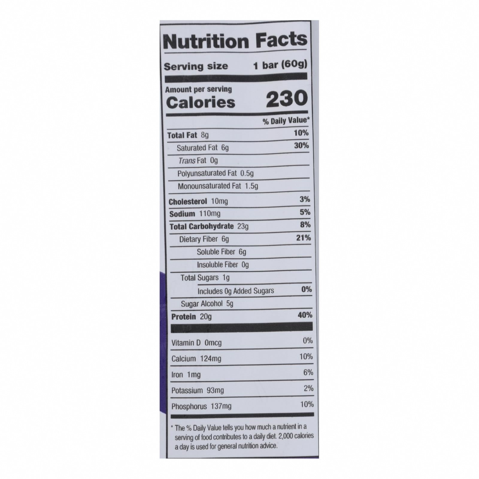 One Brands Blueberry Cobbler Flavored Protein Bar Blueberry Cobbler - Case of 12 - 60 GRM - Nutrition Facts