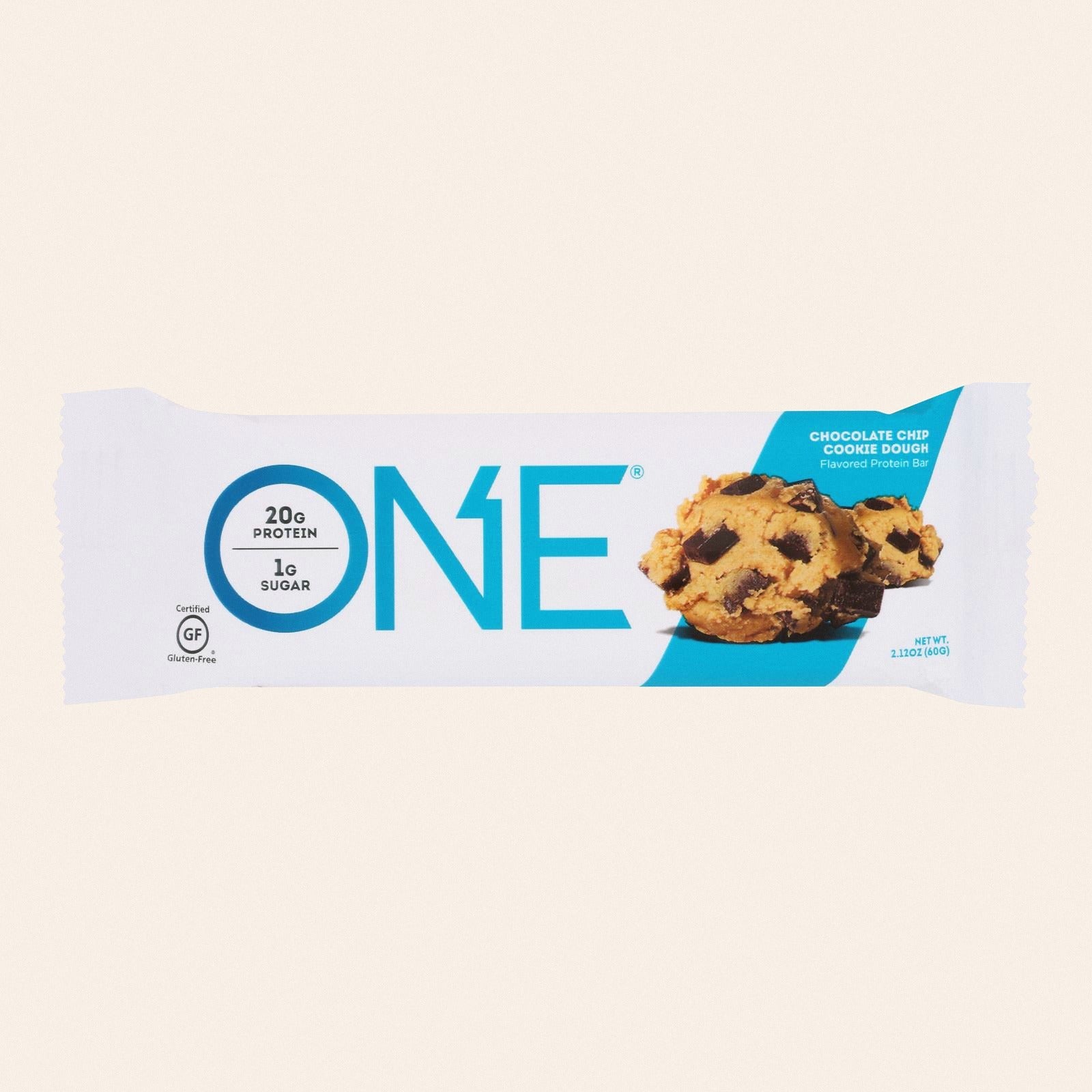 One Chocolate Chip Cookie Dough Flavored Protein Bars - Case of 12 - 60 GRM - Front