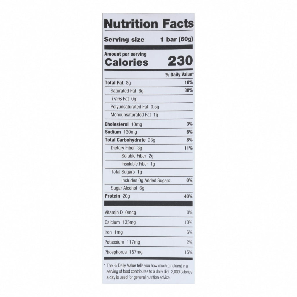 One Chocolate Chip Cookie Dough Flavored Protein Bars - Case of 12 - 60 GRM - Nutrition Facts