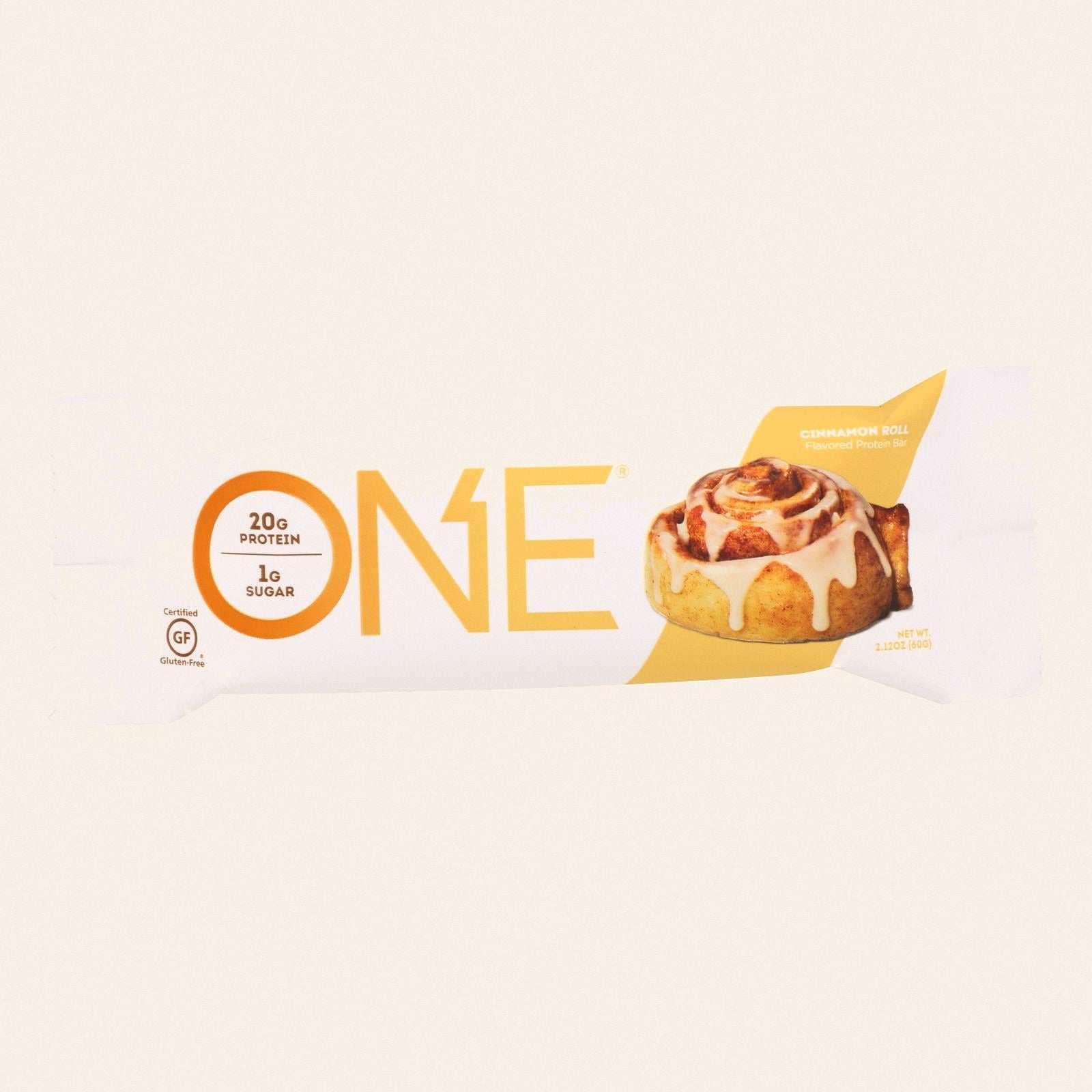 One Cinnamon Roll Protein Bar - Case of 12 - 60 GRM - Front