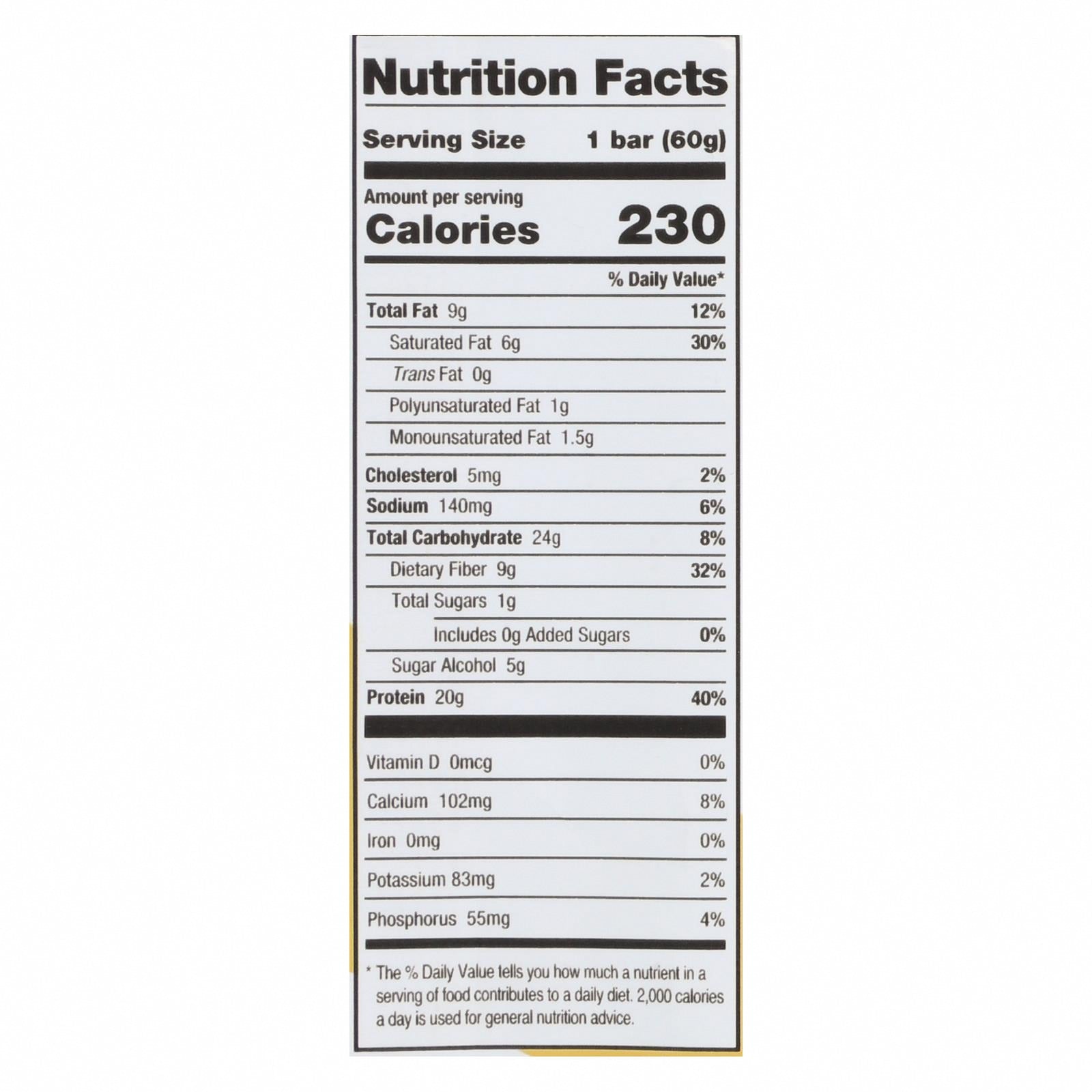 One Cinnamon Roll Protein Bar - Case of 12 - 60 GRM - Nutrition Facts