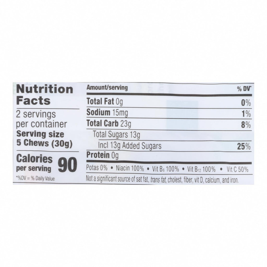 Probar Bolt Organic Pink Lemonade Energy Chews - Case of 12 - 2.1 OZ - Nutrition Facts