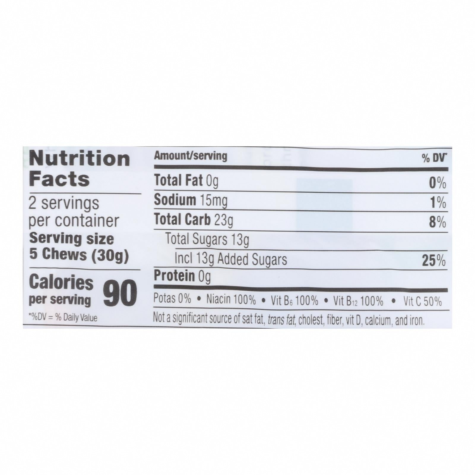 Probar Bolt Organic Pink Lemonade Energy Chews - Case of 12 - 2.1 OZ - Nutrition Facts