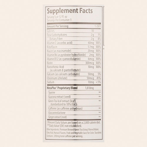 Celsius Non-Carbonated Raspberry Acai Green Tea Dietary Supplement  - Case of 12 - 12 FZ - Back