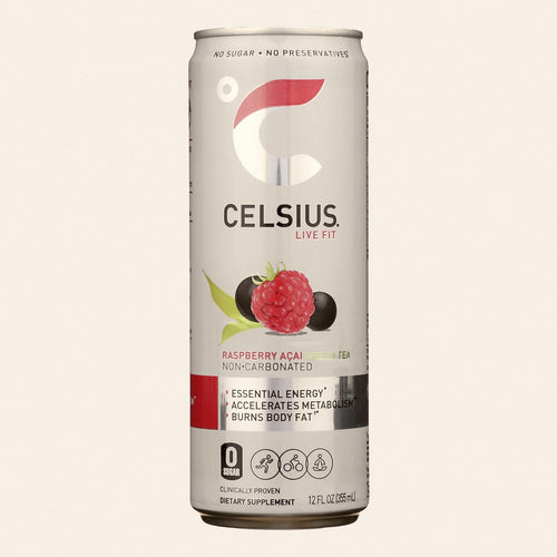 Celsius Non-Carbonated Raspberry Acai Green Tea Dietary Supplement  - Case of 12 - 12 FZ - Front