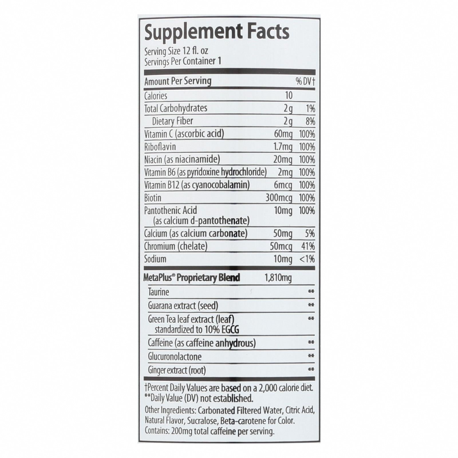 Celsius Sparkling Orange Dietary Supplement  - Case of 12 - 12 FZ - Nutrition Facts