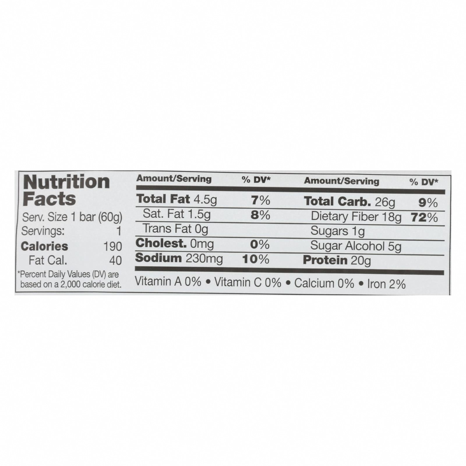 No Cow Bar Chunky Peanut Butter Bar - Case of 12 - 2.12 OZ - Nutrition Facts