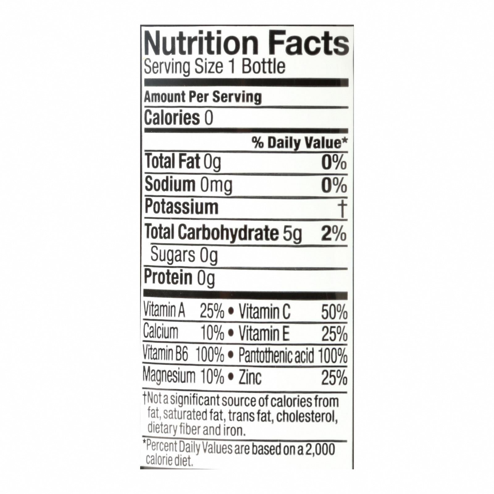 Glaceau Vitamin Water Zero, Squeeze Lemonade  - Case of 12 - 20 FZ - Nutrition Facts