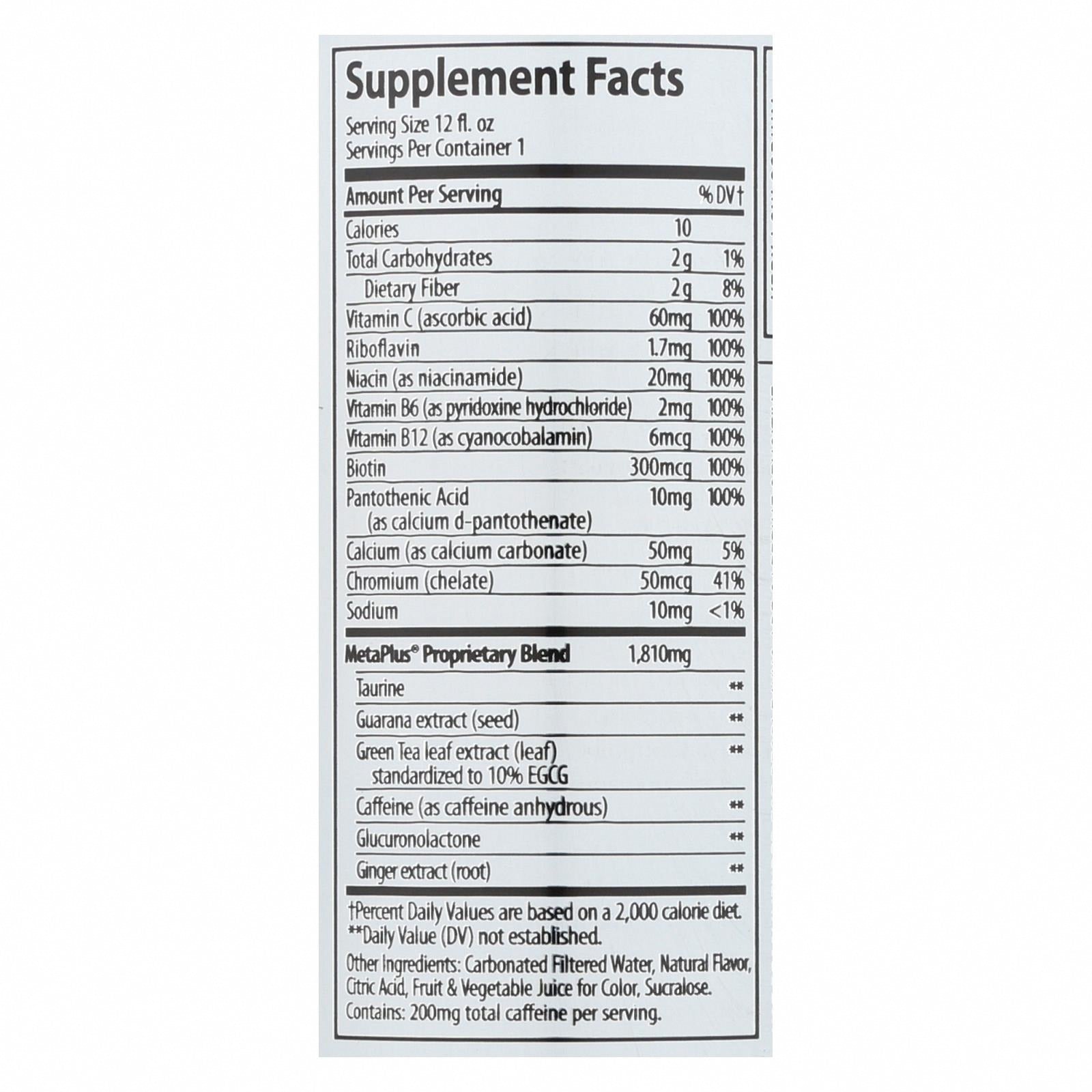 Celsius Sparkling Wild Berry Dietary Supplement  - Case of 12 - 12 FZ - Nutrition Facts