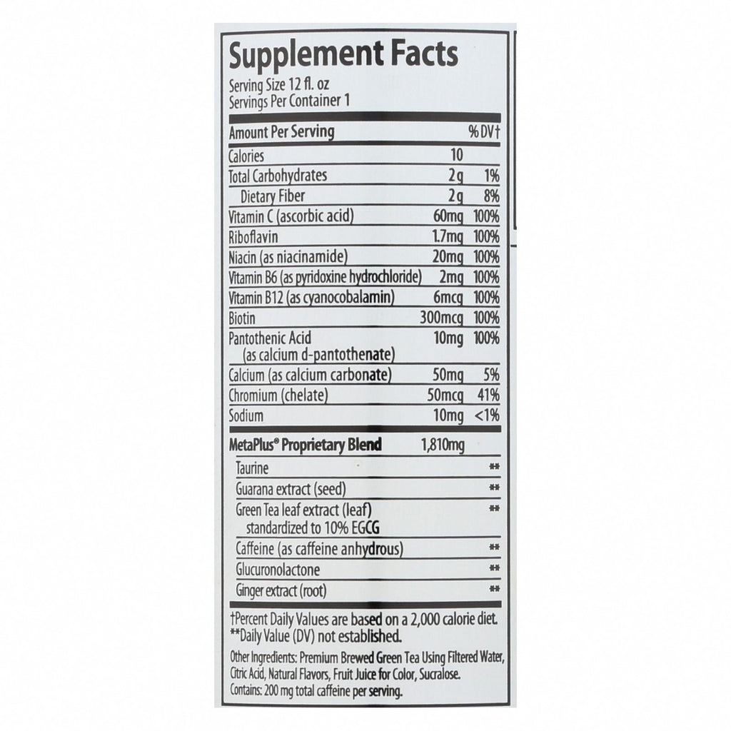 Celsius Live Fit Peach Mango Non-Carbonated Green Tea  - Case of 12 - 12 FZ - Nutrition Facts