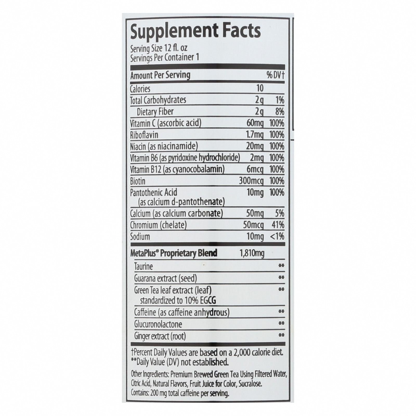 Celsius Live Fit Peach Mango Non-Carbonated Green Tea  - Case of 12 - 12 FZ - Nutrition Facts