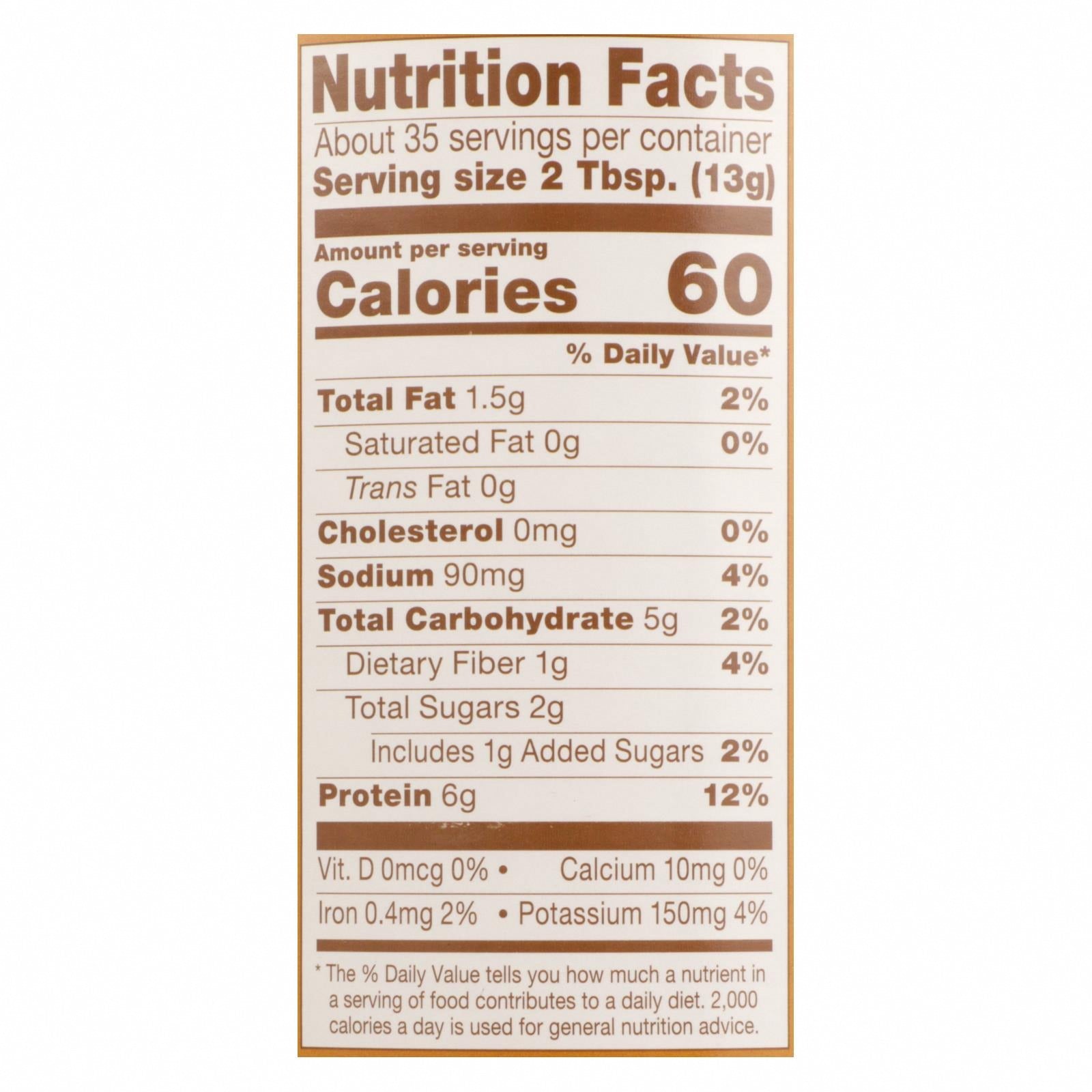 PB2 Powdered Peanut Butter - Case of 6 - 16 OZ - Nutrition Facts