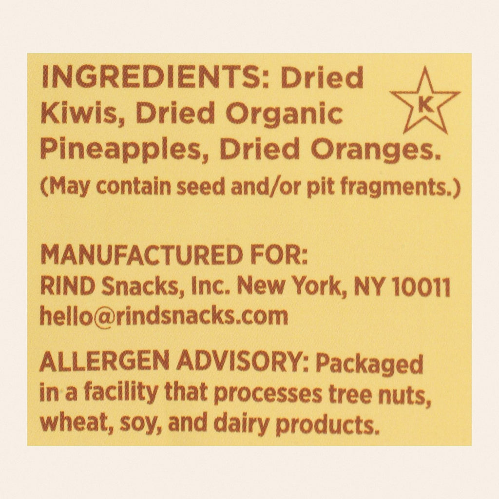 Rind Snacks - Dried Fruit Blend Tropical - Case of 12 - 3 OZ - Back
