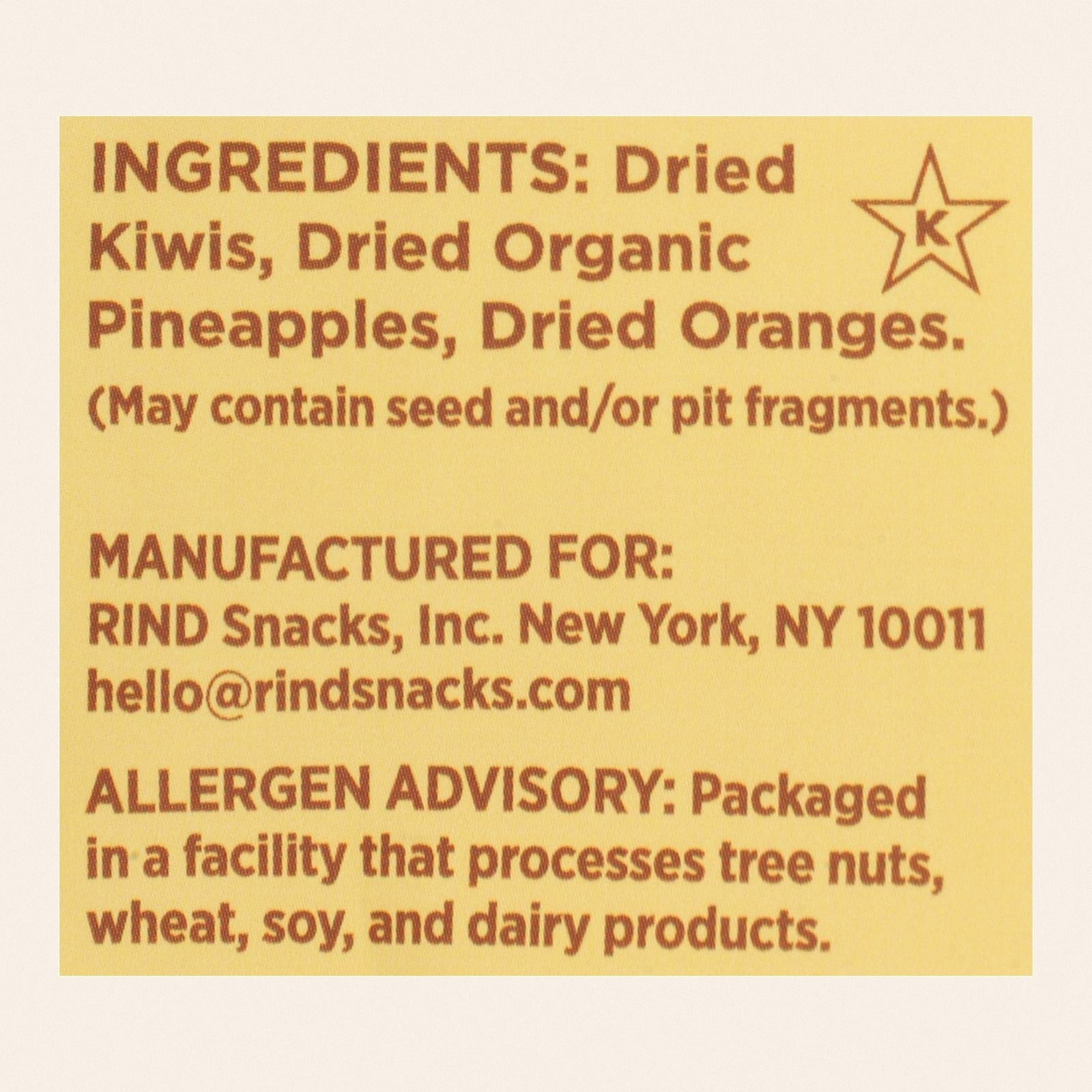 Rind Snacks - Dried Fruit Blend Tropical - Case of 12 - 3 OZ - Back