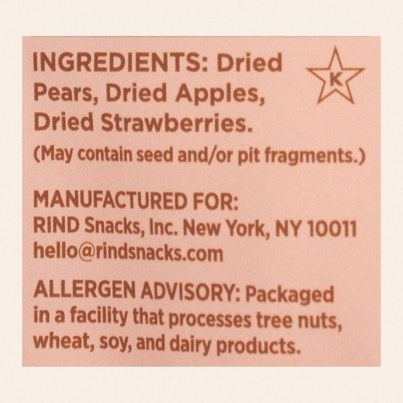 Rind Snacks - Dried Fruit Blend Strawberry-Peary - Case of 12 - 3 OZ - Back