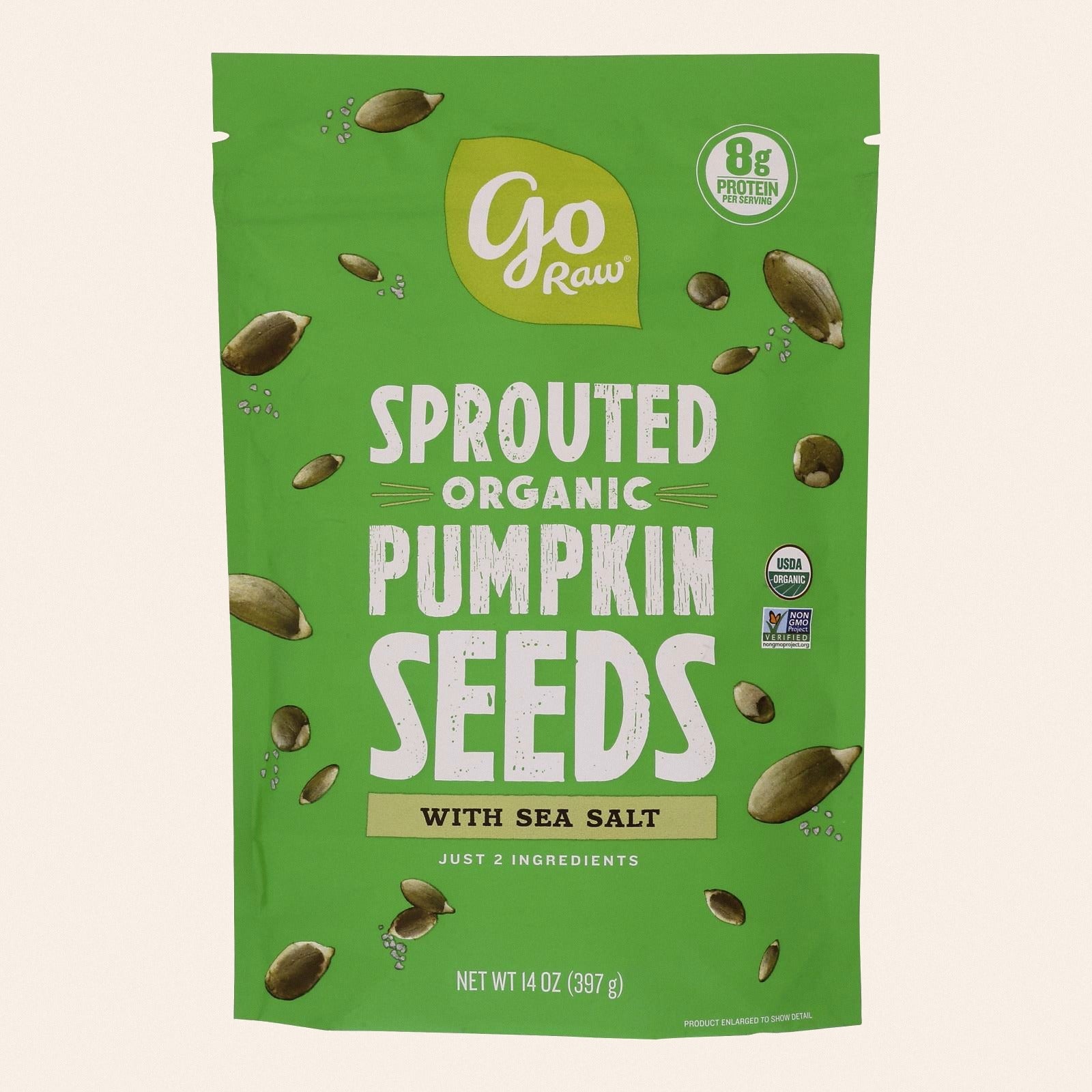 Go Raw Sprouted Seeds, Pumpkin With Celtic Sea Salt - Case of 6 - 14 OZ - Front