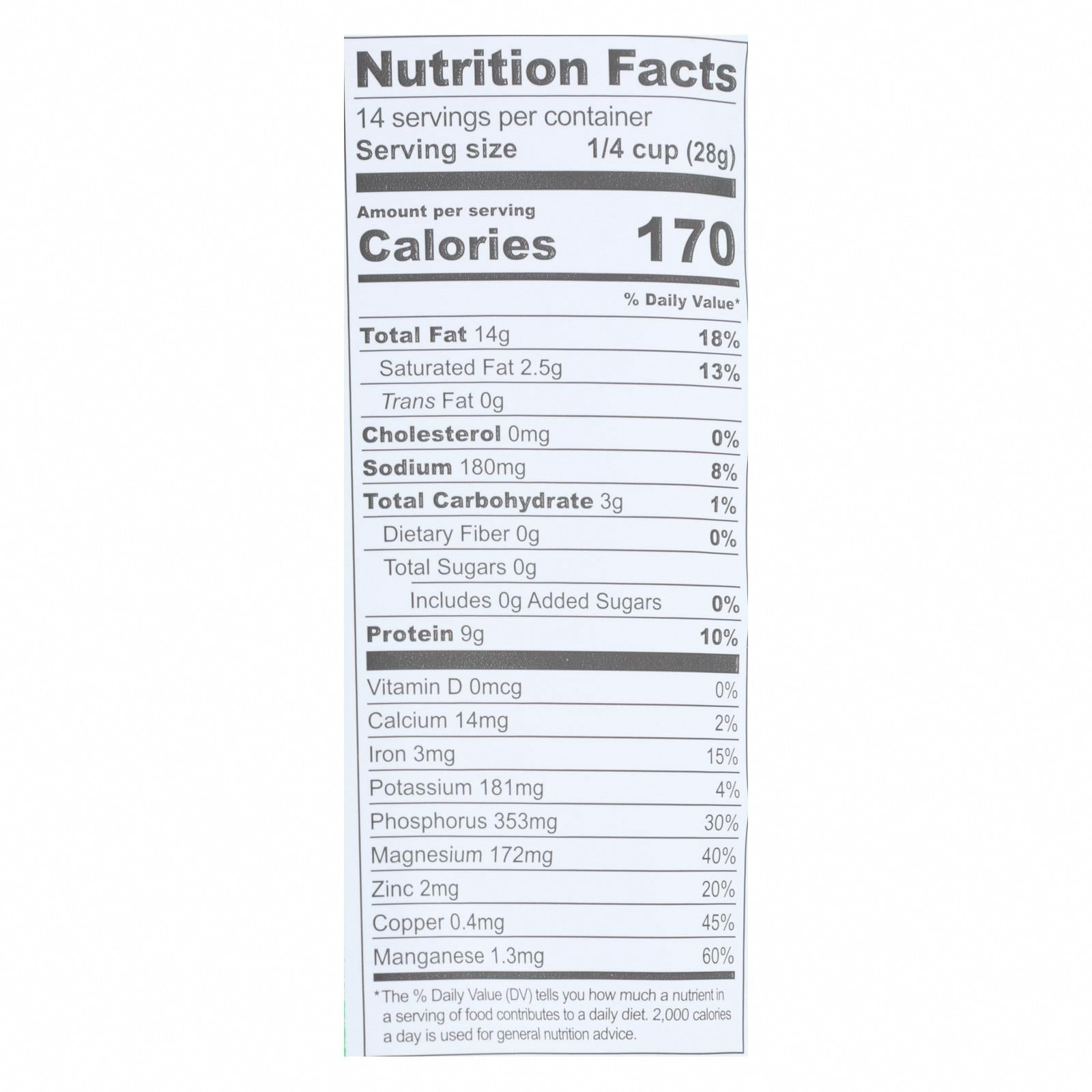 Go Raw Sprouted Seeds, Pumpkin With Celtic Sea Salt - Case of 6 - 14 OZ - Nutrition Facts