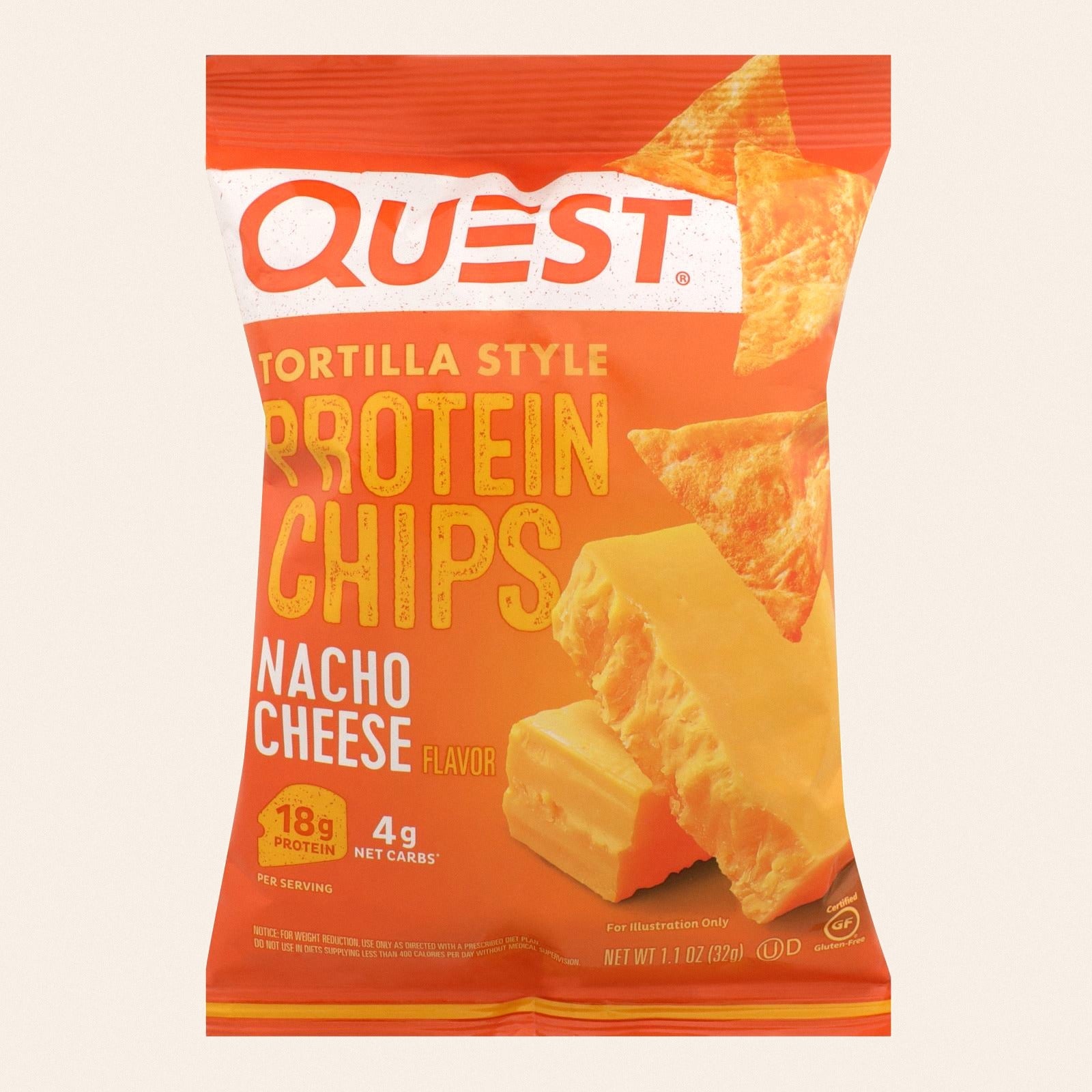 Quest® Nacho Cheese Tortilla Style Protein Chips, Nacho Cheese - Case of 8 - 1.1 OZ - Front