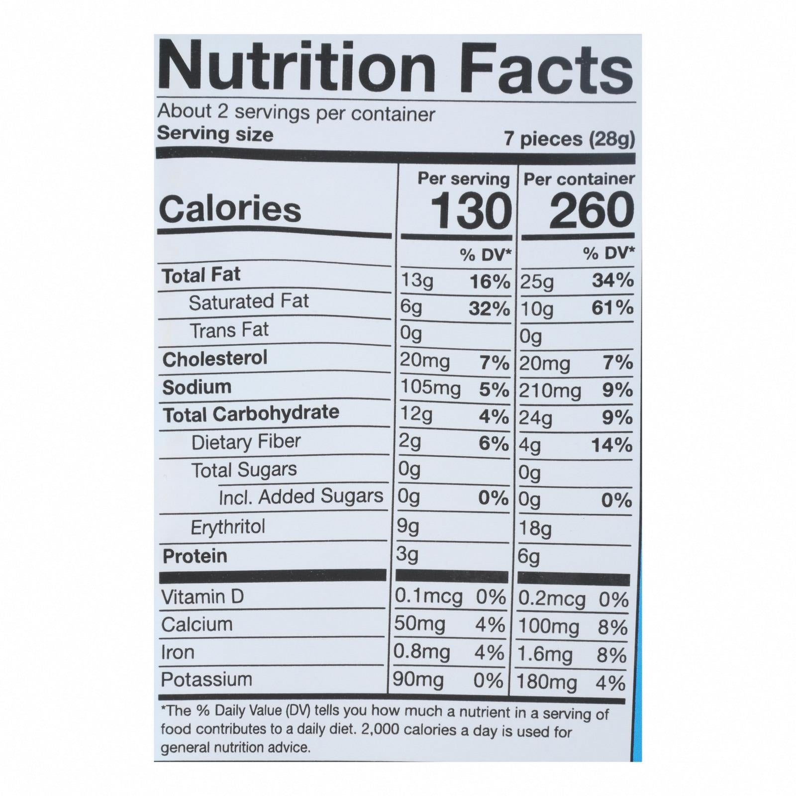 High Key - Cookie Chocolate Chip Keto - Case of 6-2 OZ - Nutrition Facts